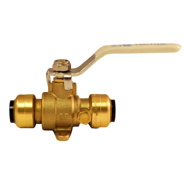 Tectite 1/2 in. Brass Push Ball Valve with Flange and Drain