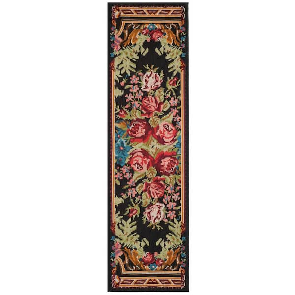 SAFAVIEH Classic Vintage Black/Multi 2 ft. x 12 ft. Antique Floral Runner Rug