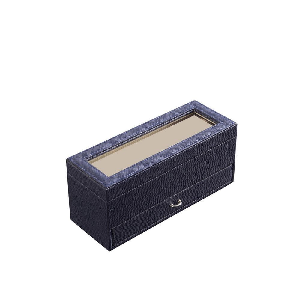 Functional and Luxurious Leather Rectangular Blue 4-Slot Watch Box, Watch D