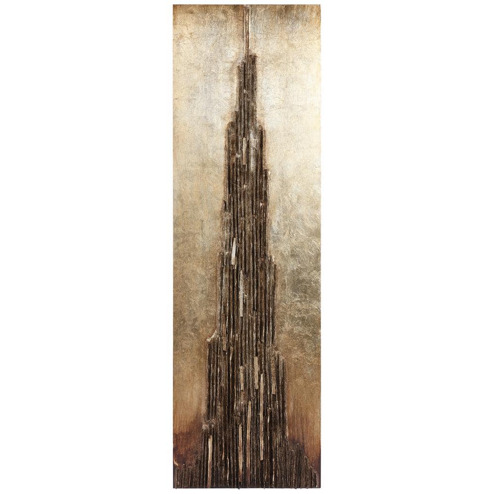 Stratified 72" x 22" Gold and Brown Mixed Media Wall Sculpture
