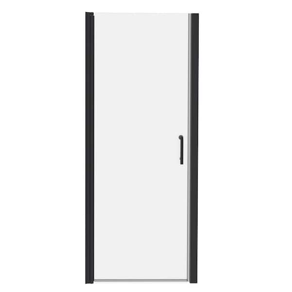 32 to 33-1/4 in. H Pivot Swing Frameless Shower Door in Black with Clear Glass