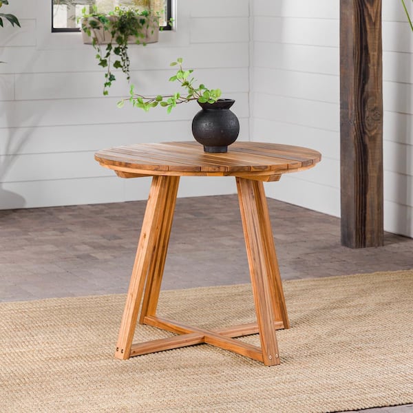 Walker Edison Furniture Company Natural Modern Round Slatted Wood Outdoor Dining Table
