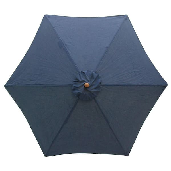 Plantation Patterns 9 ft. Wood Patio Umbrella in Blue-DISCONTINUED