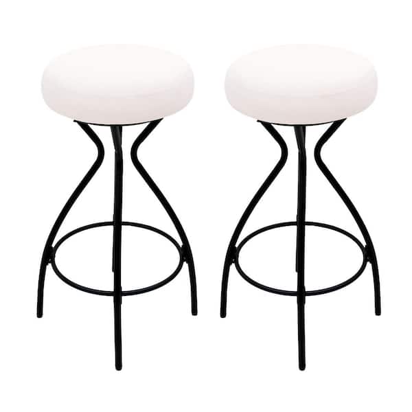 CSC DECOR INC Creamy White Velvet Bar Stools Set of 2 Modern Round Backless Upholstered Counter Stool Dining Chair for Kitchen Island