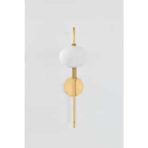 Delphine 7 in. 1 Light Aged Brass Finish Wall Sconce with Cloud Glass Shade