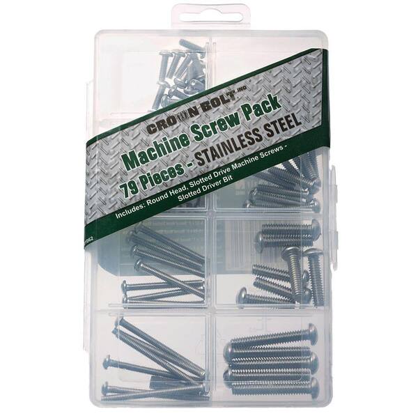 Everbilt Stainless Steel Slotted Drive Machine Screw Assortment Kit 79 Piece Per Pack 800964 The Home Depot