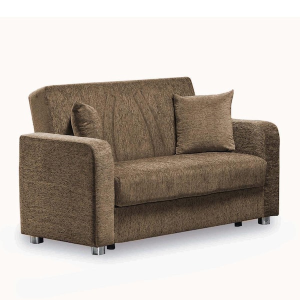 Grandeur Collection Convertible 59 in. Beige Chenille 2-Seater Loveseat with Storage