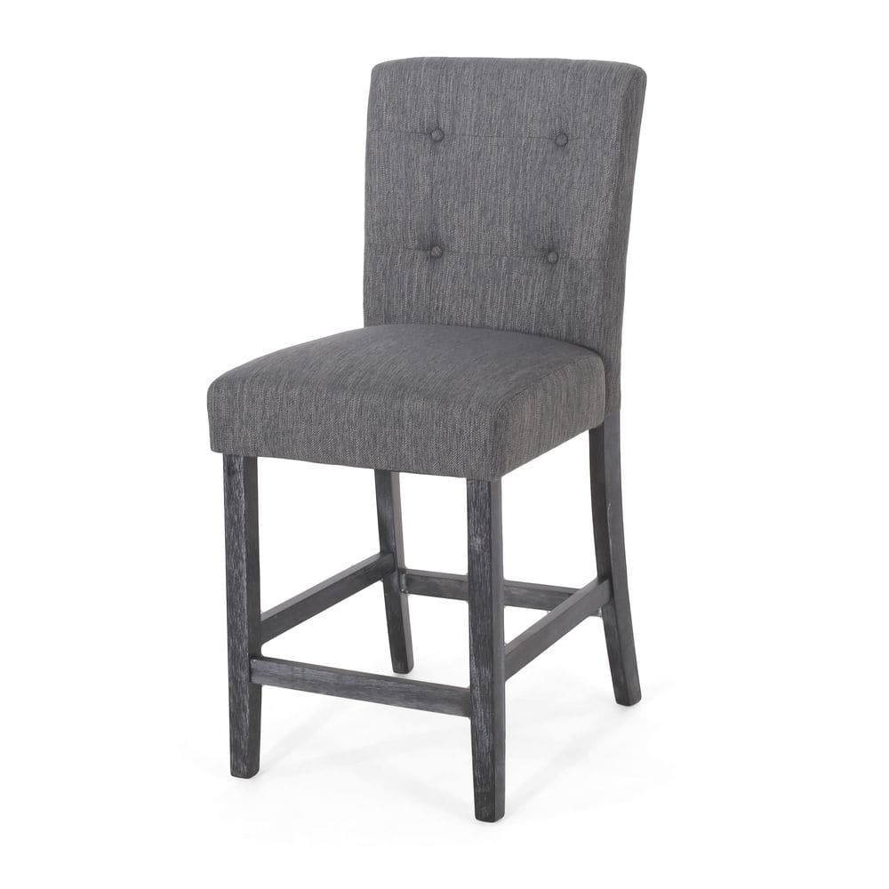 Charcoal and Gray Extra Tall Button Tufted Wood Counter Stools, Set of 2