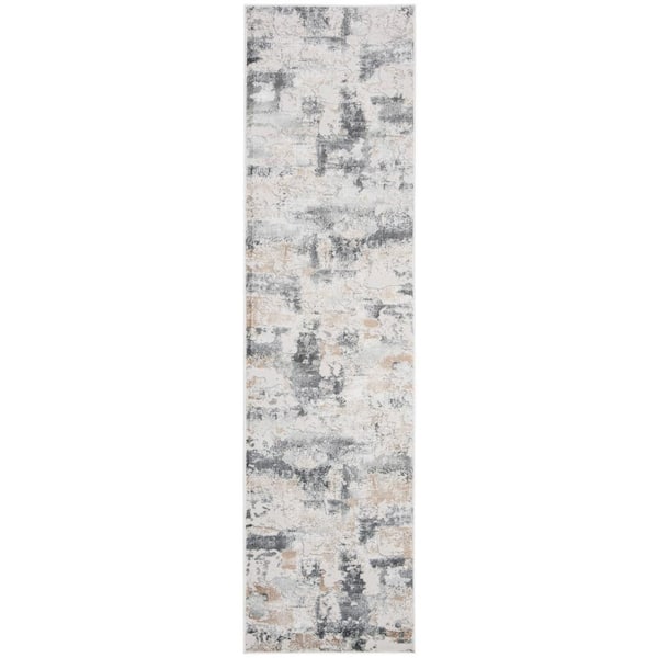 Vogue 2 ft. x 16 ft. Beige/Charcoal Distressed Abstract Runner Rug