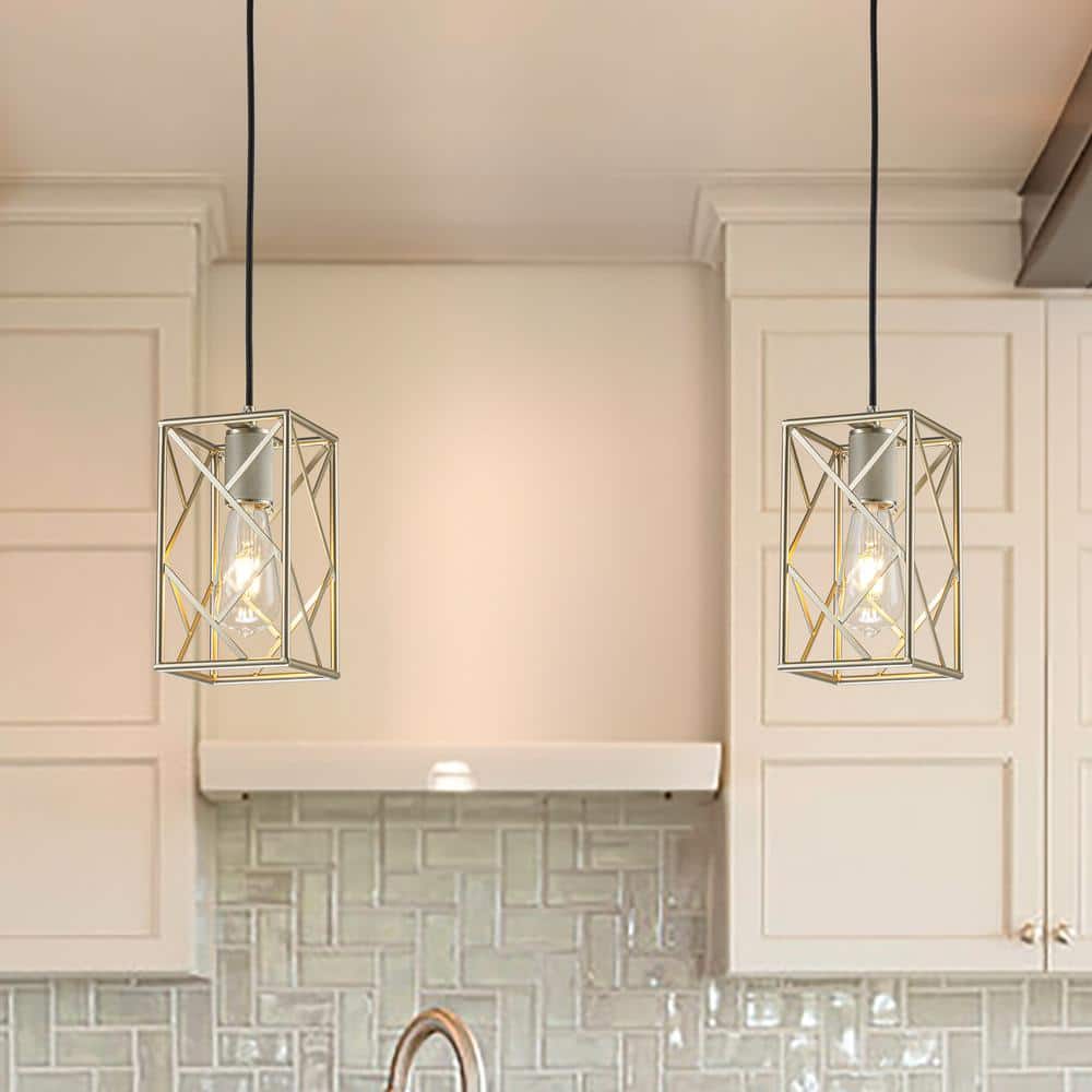 5 in. 1-Light Modern Industrial Mini Square Cage Pendant-Light with Wrought