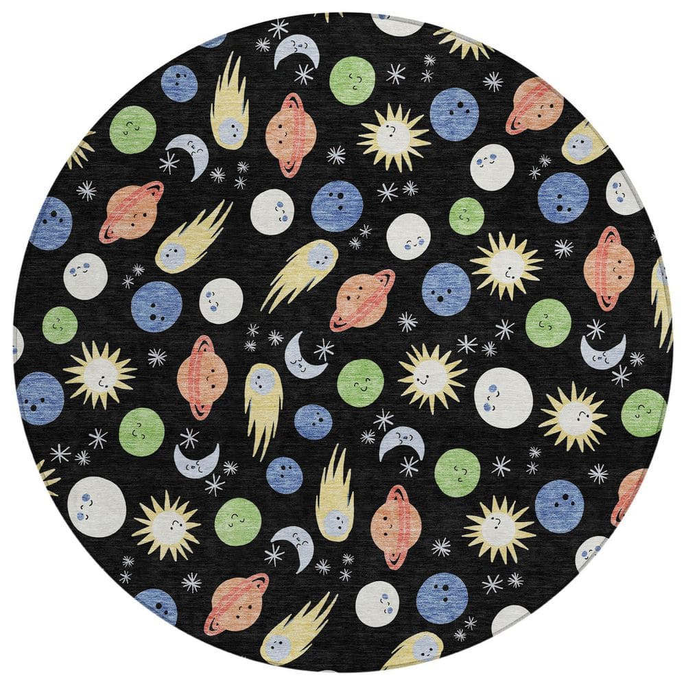 Chantille Machine Washable Indoor/Outdoor Abstract ACN2581 Black 8 ft. x 8 ft. Round Rug price history on PriceWatchPro