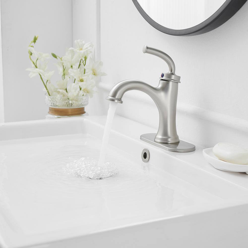 Brushed Nickel Single Handle Bathroom Faucet with Pop-up Drain