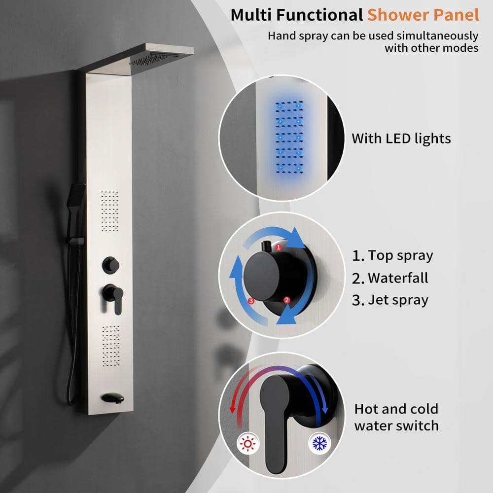 Stainless Steel Black Nickel Shower Panel System with LED Light