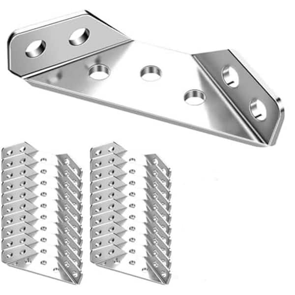 Universal Stainless Steel Furniture Corner Connector Brackets for Wood Heavy-Duty Angle Brace with 140 Screws 20 Pack