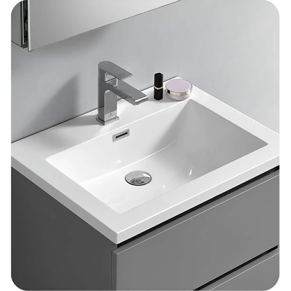 Gray 24" Solid Wood Freestanding Bathroom Vanity Cabinet