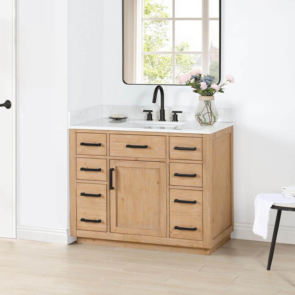 Gavino 42" Light Brown Wood Vanity with Composite Stone Top