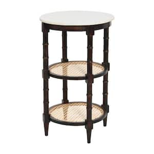 18 in. Mango Wood and Woven Cane Side Table in Brown