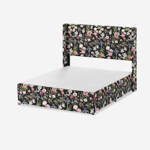 Raymond 2 Piece Floral Wingback Design King Bedroom Set with Metal Platform Bed Frame