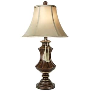 31.5 in. Brown with Gold Highlight Table Lamp with Beige Softback Fabric Shade