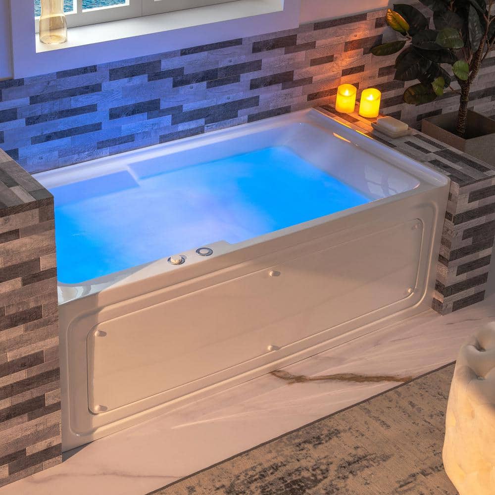 60'' White Freestanding Heated Acrylic Whirlpool Bathtub