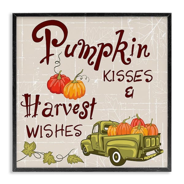 Stupell Industries Farmhouse Pumpkin Kisses by Diane Labombarbe 1-Piece Framed Graphic Print Typography Poster Art Print 17 in. x 17 in.