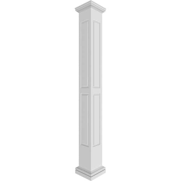 Ekena Millwork 9-5/8 in. x 10 ft. Premium Square Non-Tapered, Double Raised Panel PVC Column Wrap Kit, Tuscan Capital and Base