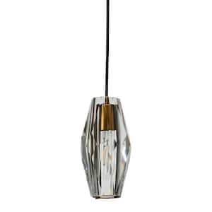 Celia - 1 Faceted Crystal and Metal Pendant Light, Brushed Bronze