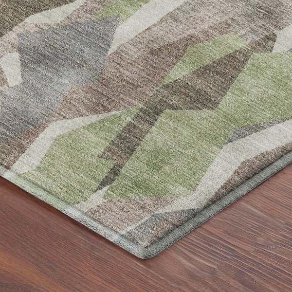 Mayfield Premium Machine Washable Abstract AMF2329 Mocha 2 ft. x 7 ft. Runner Rug