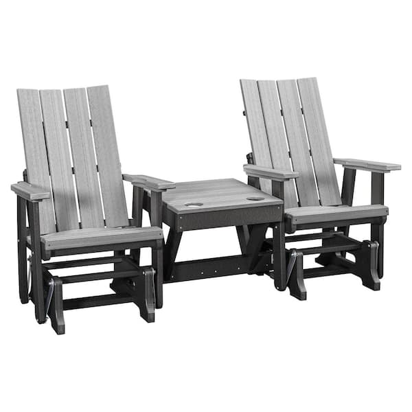 Brandon Series Black 1-Piece High Density Polyethylene Plastic Outdoor Double Glider with Center Table