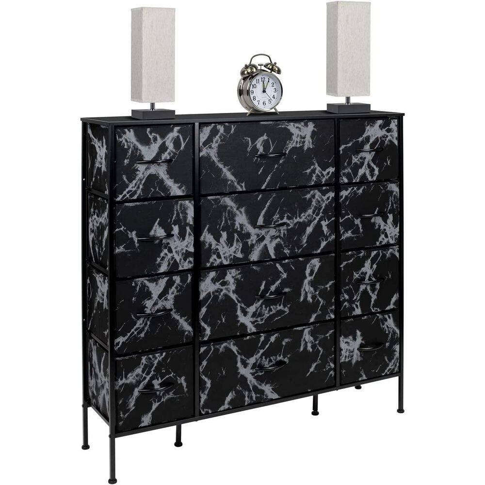 Sleek Black Marble 12-Drawer Vertical Nursery Dresser with Soft Close