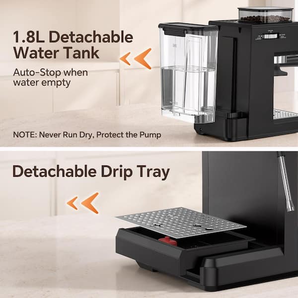 IUDommy 2-Cup Black Stainless Steel Semi-Automatic Espresso