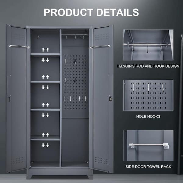 Tahanbath 72.8 In Gray Metal Locker,Lockable Cleaning Tool Cabinet