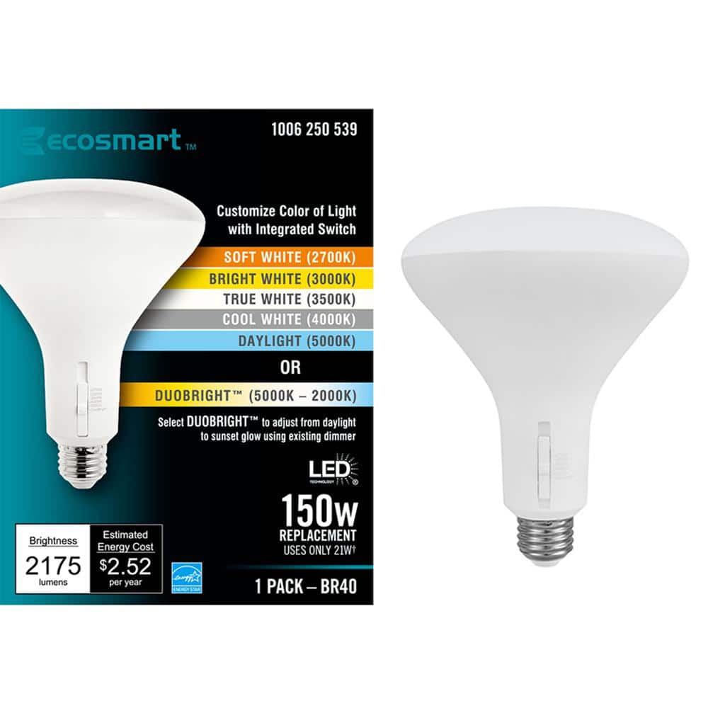 EcoSmart 150-Watt Equivalent BR40 CEC Dimmable LED Light Bulb with Selectable Color Temperature Plus DuoBright (1-Pack) -  A20BR40150T2001