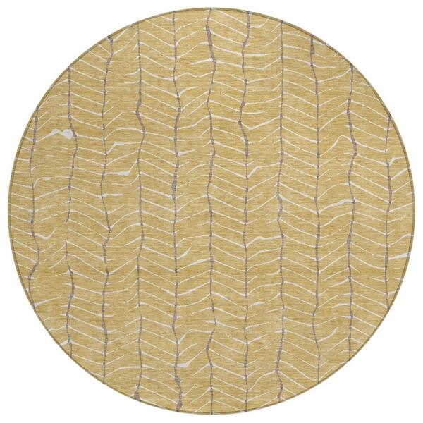 Chantille Machine Washable Indoor/Outdoor Abstract ACN3038 Gold 8 ft. x 8 ft. Round Rug
