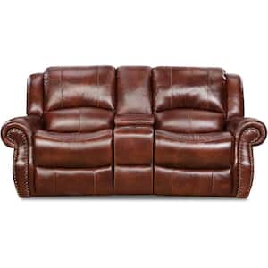 Aspen Oxblood 100% Genuine Leather Double-Reclining Gliding Console Loveseat, HUM003LS-OB