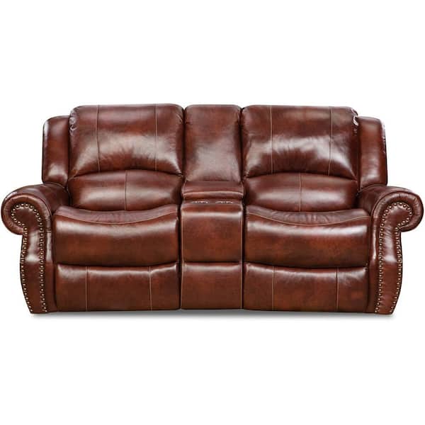 Hanover Aspen 83 in. Oxblood 100% Genuine Leather 2-Seat Reclining Loveseat