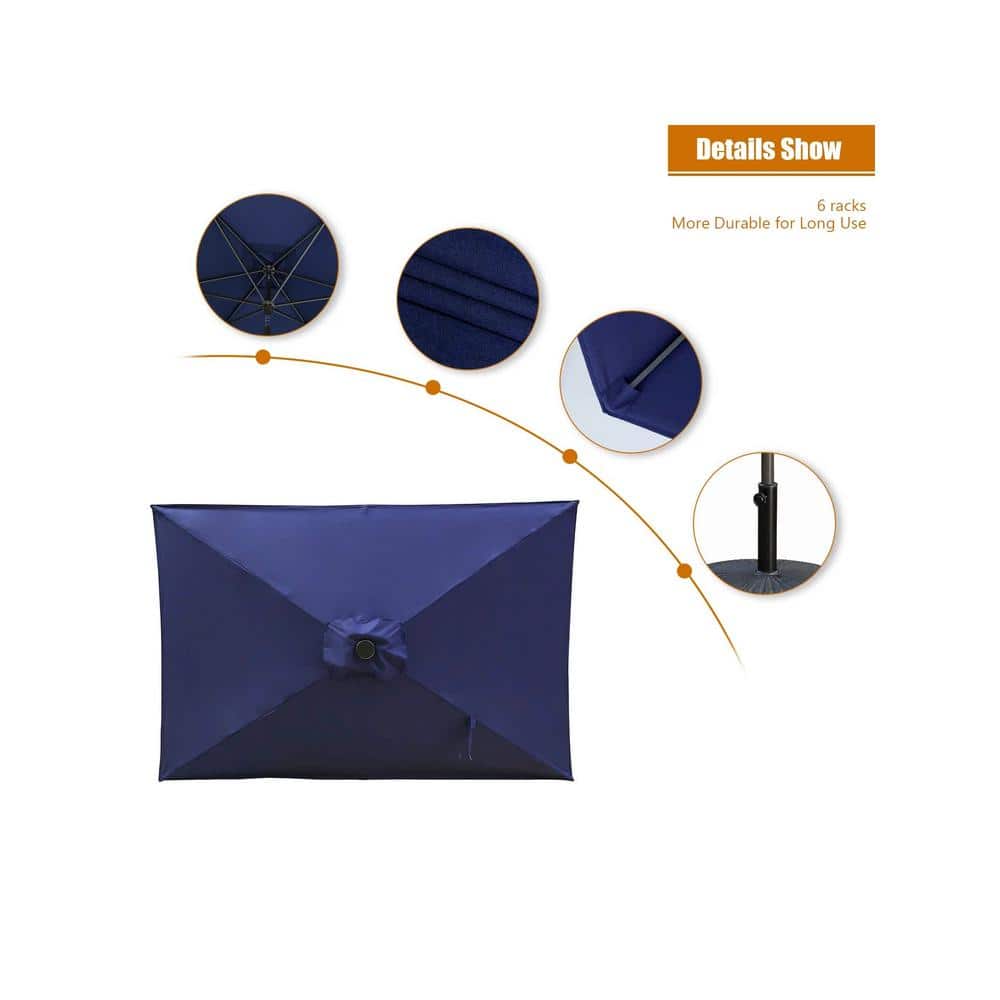 Navy Blue Rectangular Aluminum Patio Umbrella with Tilt and Crank