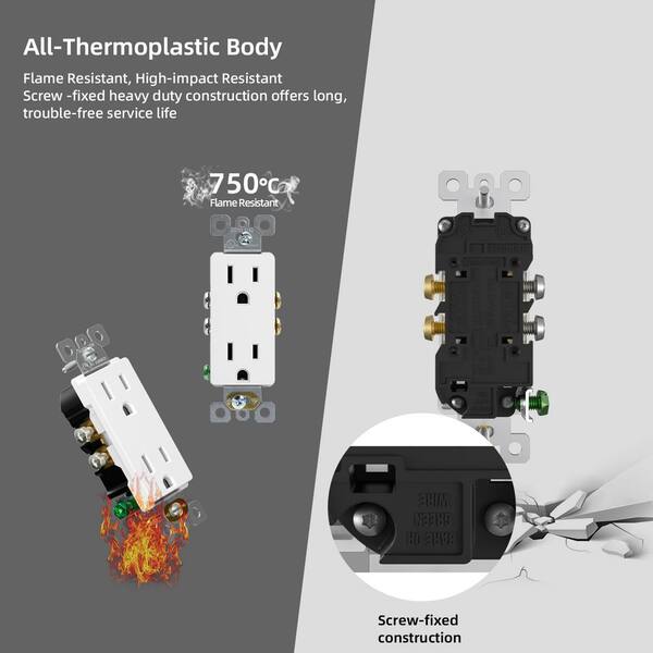ENERLITES Switch And Outlet Combo, Combination Decorator Paddle Switch 15a 120vac Tamper Resistant Receptacle Outlet 15a 125vac Ul Listed 68625 Tr Gy Gray
