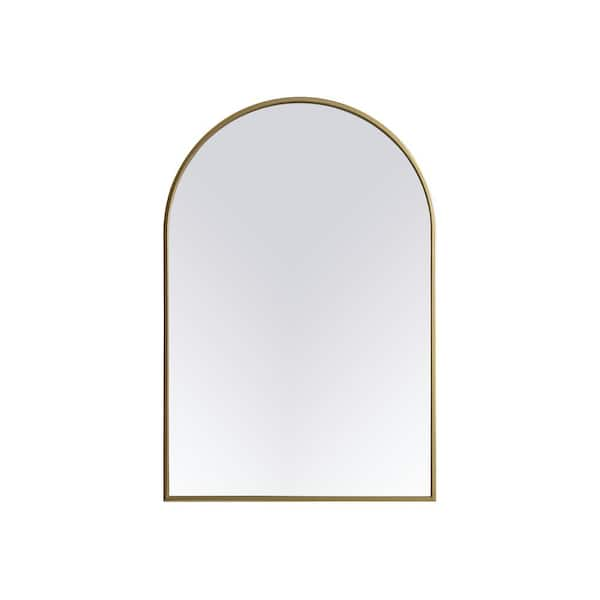 Simply Living 36 in. W x 24 in. H Arch Metal Framed Brass Mirror ...