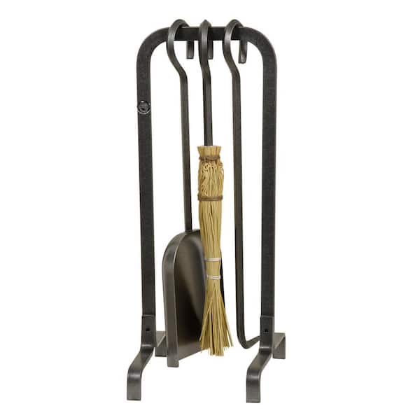 Handcrafted 3-Piece Hearthside Short Fireplace Tool Set Hammered Steel
