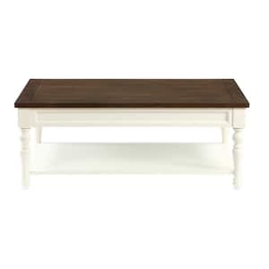 Joanna 48 "L Ivory and Mocha19"H Rectangle Wood top Coffee Table