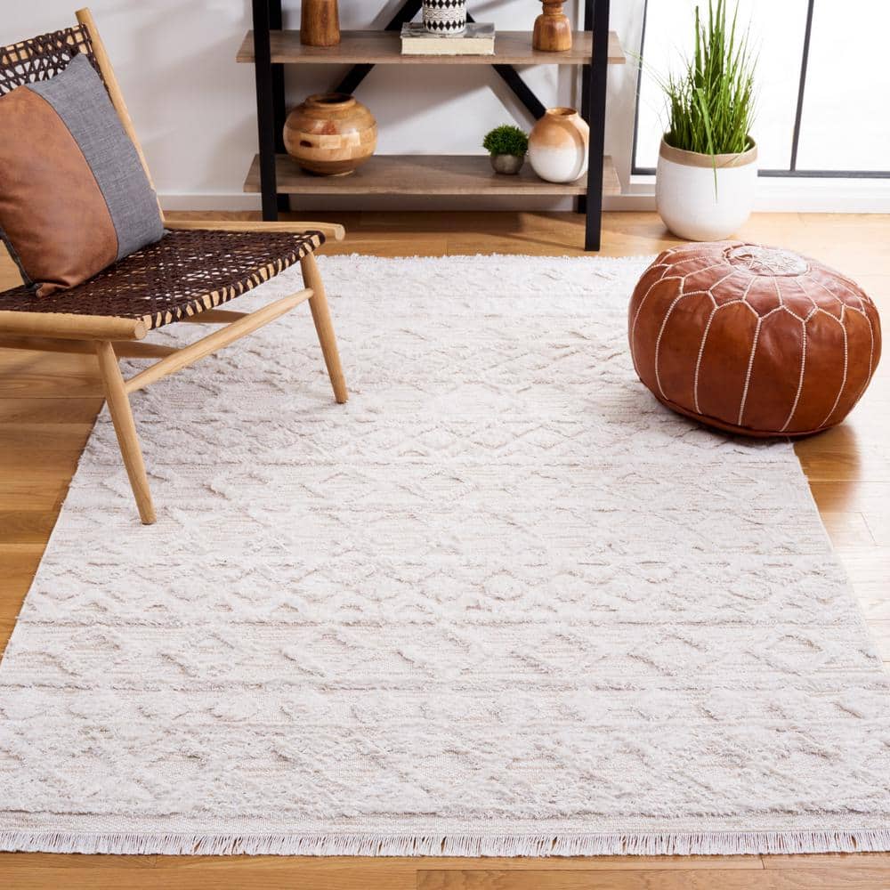 Ivory Hand-Tufted Wool Rectangular Area Rug, 3' x 5'