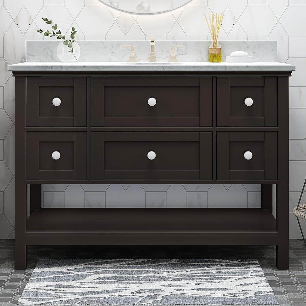 49 in. W x 22 in. D x 40 in. H Single Sink Freestanding Bath Vanity in Brow