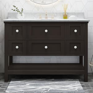 49 in. W x 22 in. D x 40 in. H Single Sink Freestanding Bath Vanity in Brown with White Marble Top and Storage Cabinet