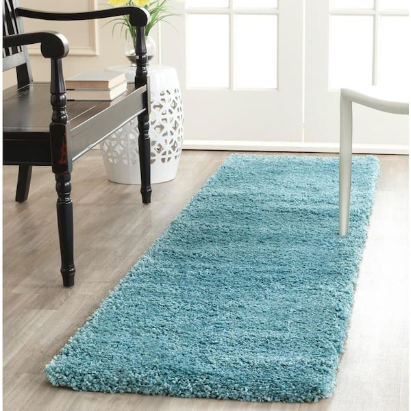 Milan Shag Aqua Blue 2 ft. x 14 ft. Solid Flokati Runner Rug