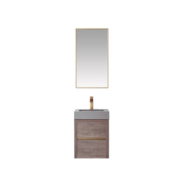 ROSWELL 18 in. W x 18 in. D x 24 in. H Single Sink Bath Vanity in N.Carolina Oak with Gray Composite Stone Top and Mirror