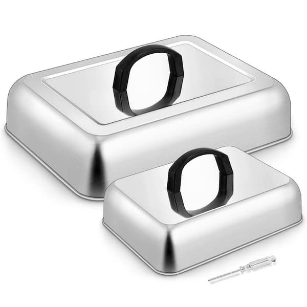 2-Pcs Rectangle Cheese Melting Dome, Stainless Steel Basting Cover for Flat Top Griddle, Heavy Duty and Dishwasher Safe