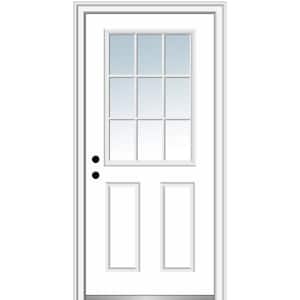 30 in. x 80 in. Right-Hand Inswing 9-Lite Clear Classic External Grilles Primed Fiberglass Smooth Prehung Front Door