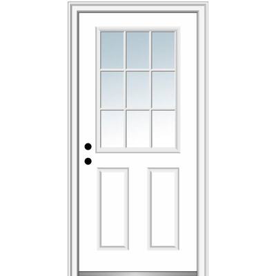 36 in. x 80 in. Classic Right-Hand Inswing 9-Lite Clear 2-Panel Primed Steel Prehung Front Door on 6-9/16 in. Frame