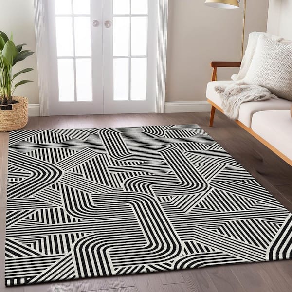 Chantille Machine Washable Indoor/Outdoor Abstract ACN917 Black 8 ft. x 10 ft. Area Rug